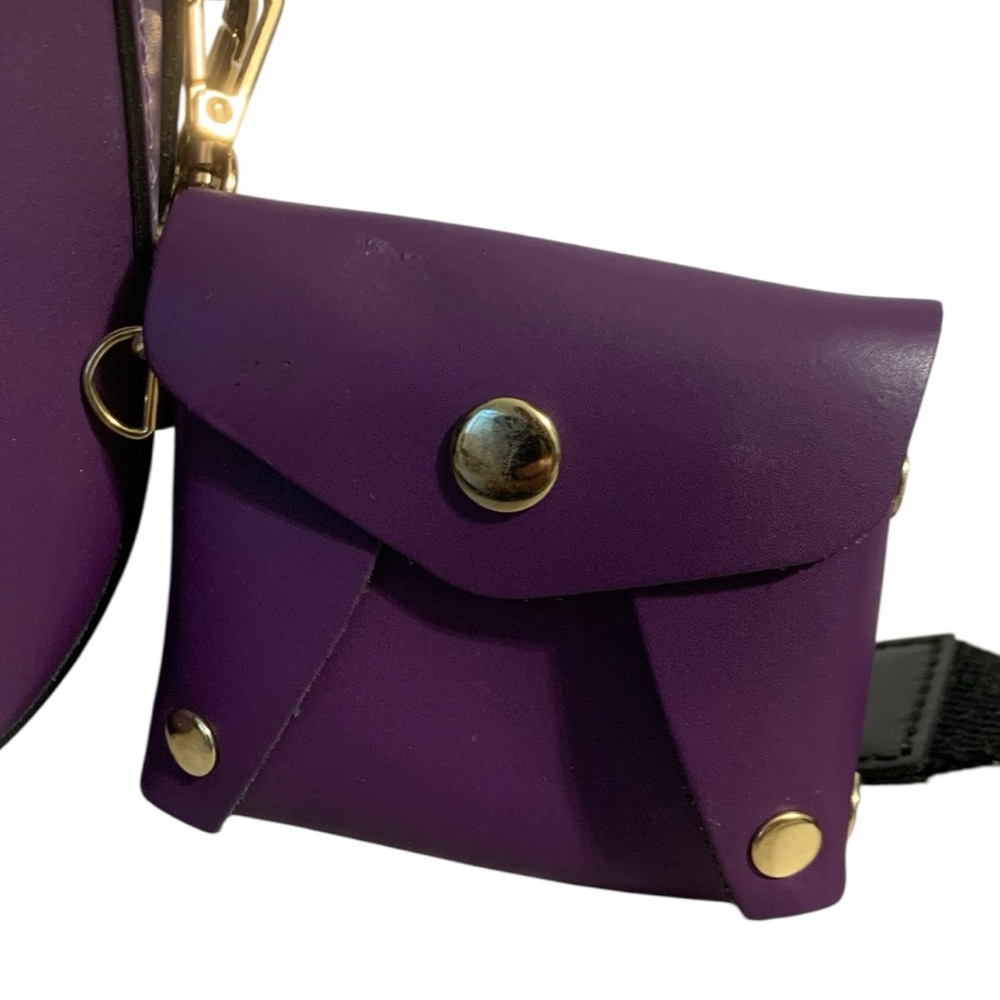 STELLA BIANCA Purple/Black Genuine Leather Flap Crossbody Shoulder Bag Italy - Picture 3 of 10